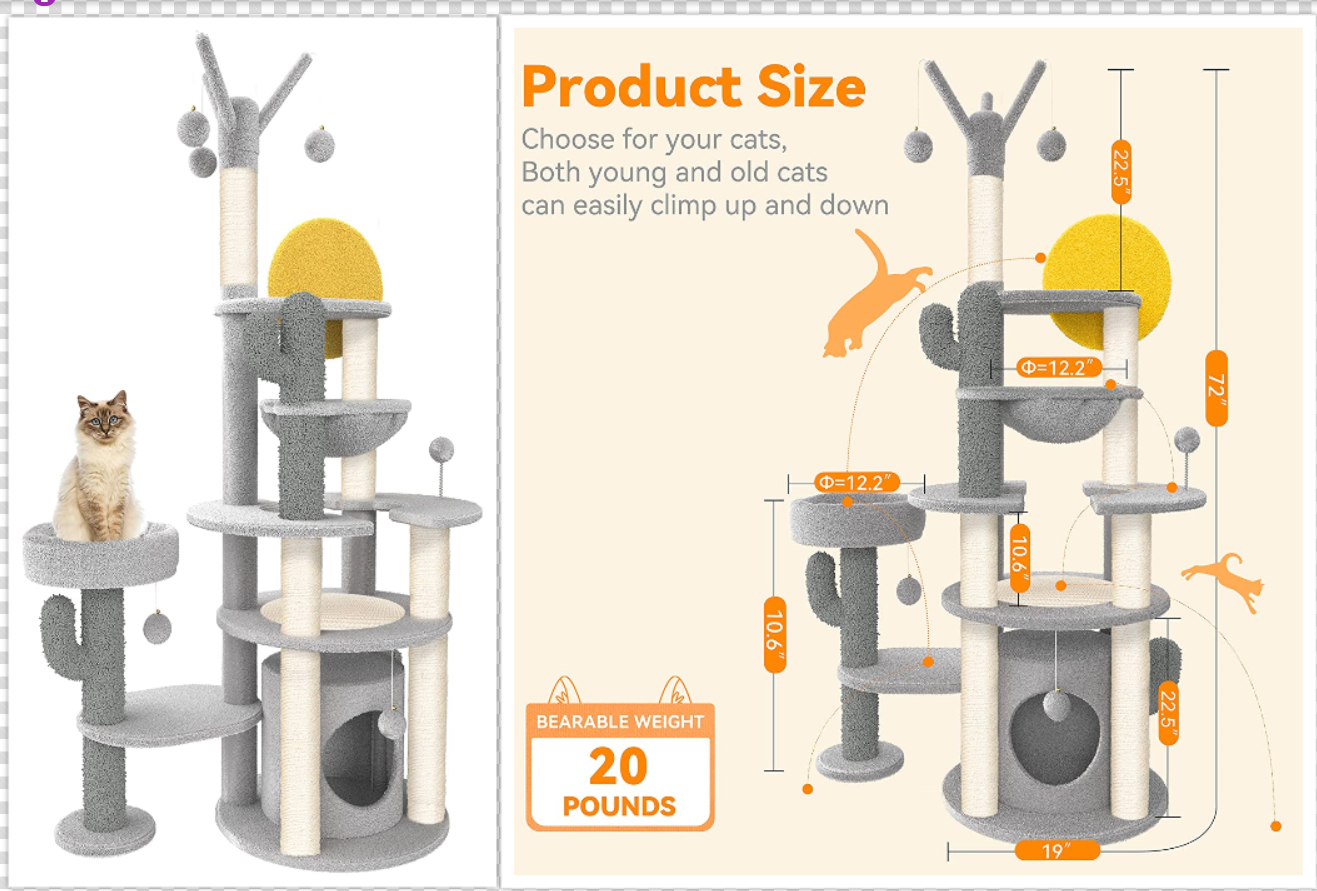 Hawsaiy 72-Inch Cat Tree for Savannah and Bengal cats